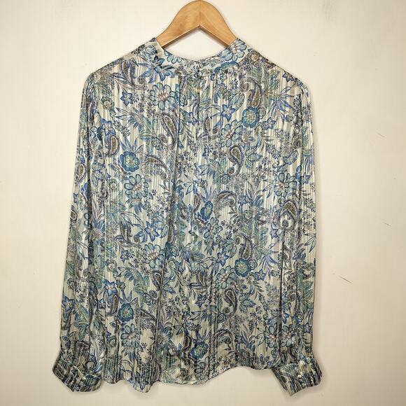 Ophelia Roe Top Floral Paisley Metallic Boho Balloon Sleeve - Picture 9 of 11